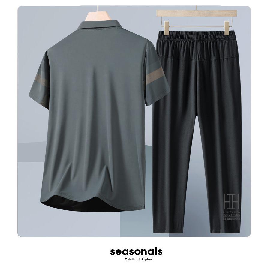 ゴルフウェア 上下セット 半袖ポロ イージーパンツ メンズ ゴムウェスト ドライ ひんやり ストレッチ チェック柄 ライン入り ワンポイント 吸汗速乾 おしゃれ | ホームアイホーム | 13