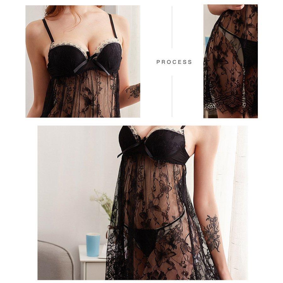 ベビードール Tバック レディース セット スリップ 透け感 カップ付き ランジェリー セクシー レース シースルー かわいい プレゼント 勝負下着 インナー | ホームアイホーム | 03