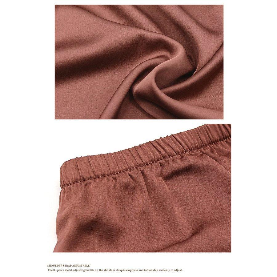 スリップ レディース Vネック サテン レース 部屋着 夏 キャミソール ナイトウェア 光沢 セクシー シルク調 上下セット かわいい ショートパンツ | ホームアイホーム | 13