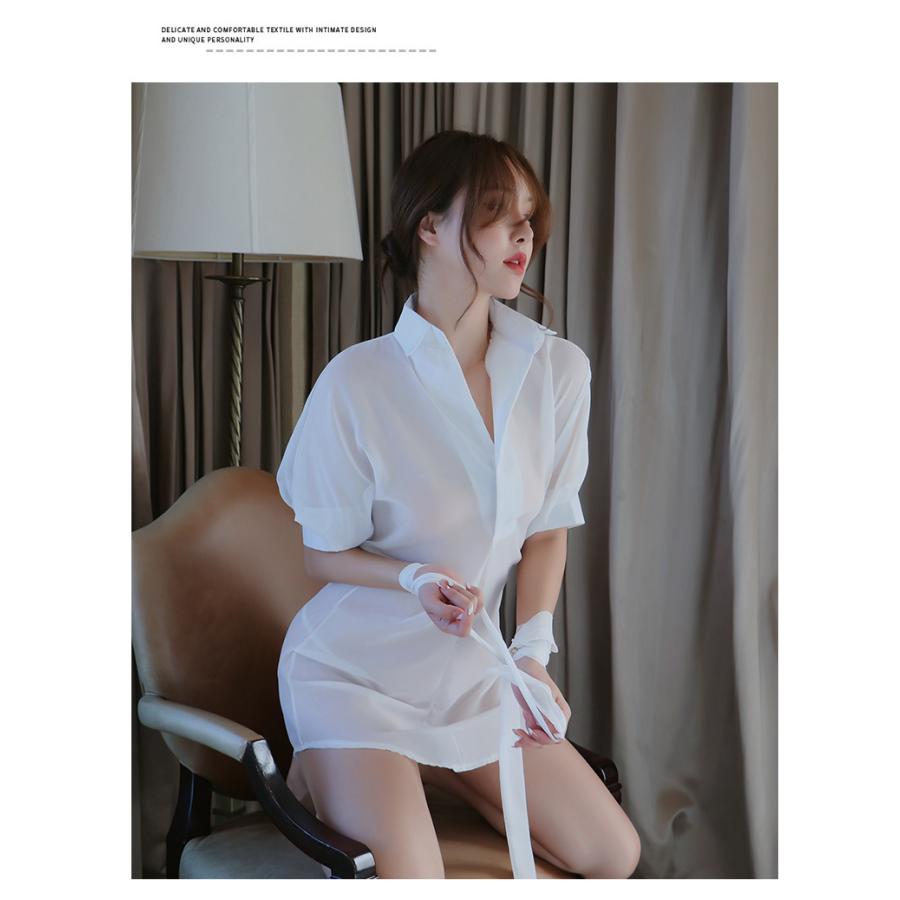 ベビードール ランジェリー レディース 3点セット 五分袖シャツ 過激 ベルト ミニ丈 透け感 勝負下着 セクシー Tバック付き スリップ キャミソール | ホームアイホーム | 11