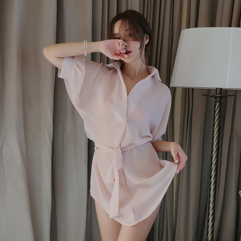 ベビードール ランジェリー レディース 3点セット 五分袖シャツ 過激 ベルト ミニ丈 透け感 勝負下着 セクシー Tバック付き スリップ キャミソール | ホームアイホーム | 02