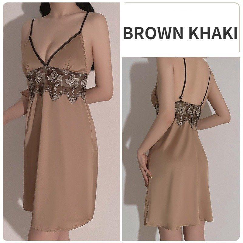 キャミソール レディース サテン Vネック ツルツル ランジェリー セクシー スリップ 下着 かわいいワンピース セット レース ナイトウェア インナー | ホームアイホーム | 02