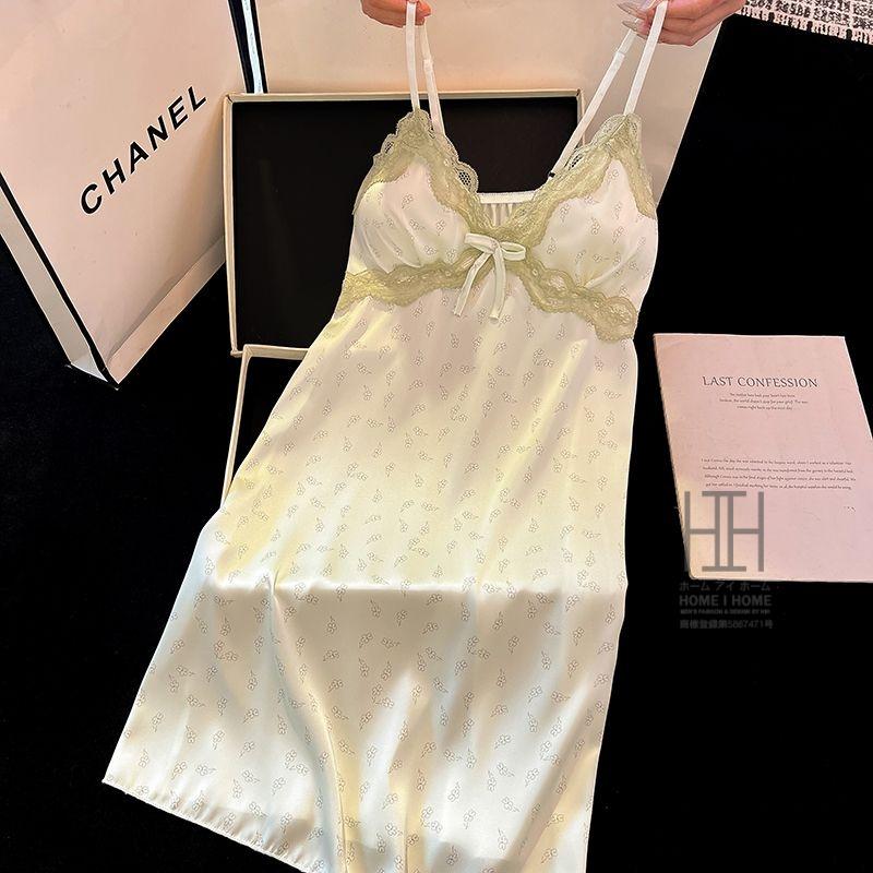 スリップ レディース ランジェリー キャミソール ワンピース カップ付き レース 花柄 サテン調 部屋着 涼感 接触冷感 大人 可愛い セクシー ギフト プレゼント | ホームアイホーム