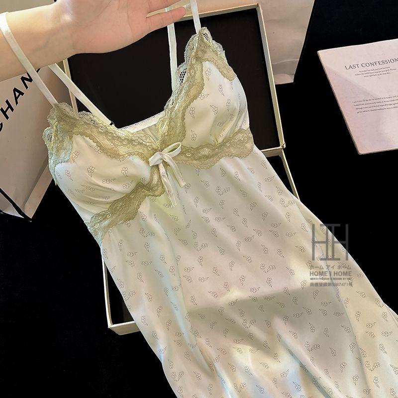 スリップ レディース ランジェリー キャミソール ワンピース カップ付き レース 花柄 サテン調 部屋着 涼感 接触冷感 大人 可愛い セクシー ギフト プレゼント | ホームアイホーム | 01