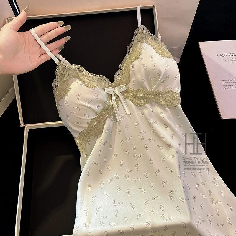 スリップ レディース ランジェリー キャミソール ワンピース カップ付き レース 花柄 サテン調 部屋着 涼感 接触冷感 大人 可愛い セクシー ギフト プレゼント | ホームアイホーム | 02