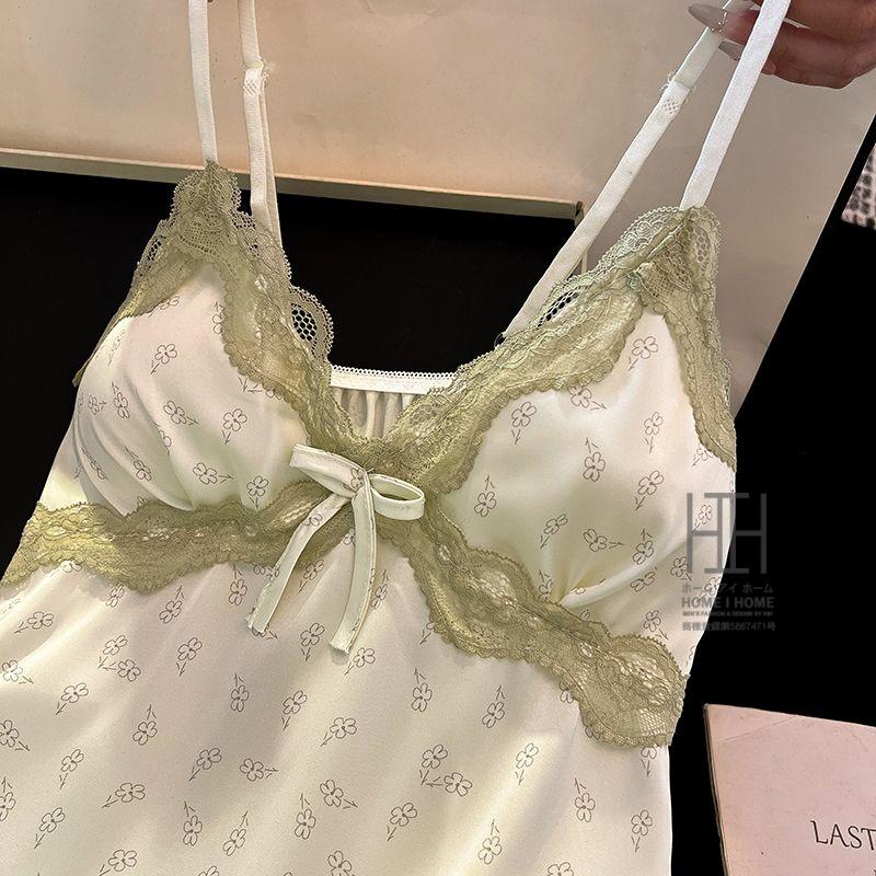 スリップ レディース ランジェリー キャミソール ワンピース カップ付き レース 花柄 サテン調 部屋着 涼感 接触冷感 大人 可愛い セクシー ギフト プレゼント | ホームアイホーム | 07