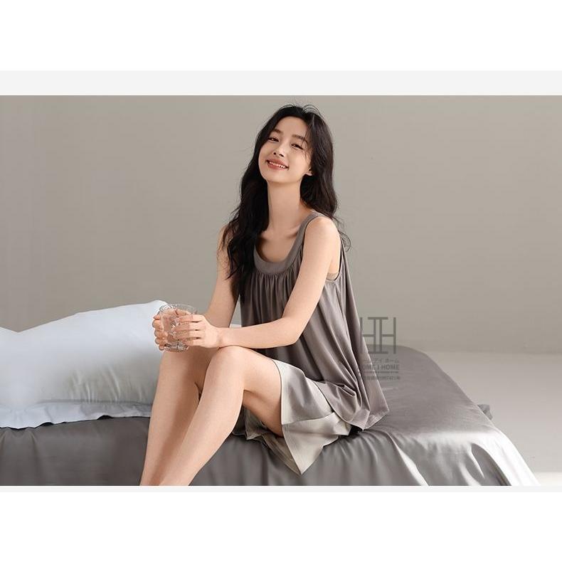 パジャマ レディース 夏用 2点セット タンクトップ ショートパンツ 短パン 部屋着 涼感 ストレッチ 柔らかい ルームウェア 吸湿 薄手 体型カバー 大きいサイズ | ホームアイホーム | 14