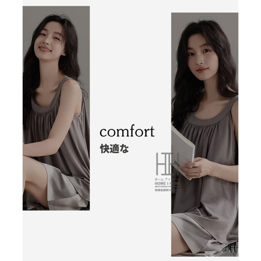 パジャマ レディース 夏用 2点セット タンクトップ ショートパンツ 短パン 部屋着 涼感 ストレッチ 柔らかい ルームウェア 吸湿 薄手 体型カバー 大きいサイズ | ホームアイホーム | 02