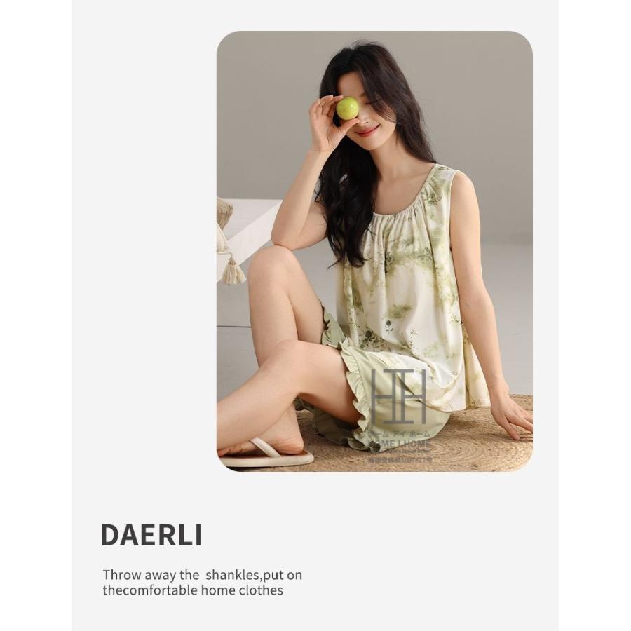 ルームウェアセット カップ付きタンクトップ ショートパンツ 2点セット パジャマ レディース 柄物 水墨 染め柄 ストレッチ 体型カバー 女性 大きいサイズ 夏用 | ホームアイホーム | 15