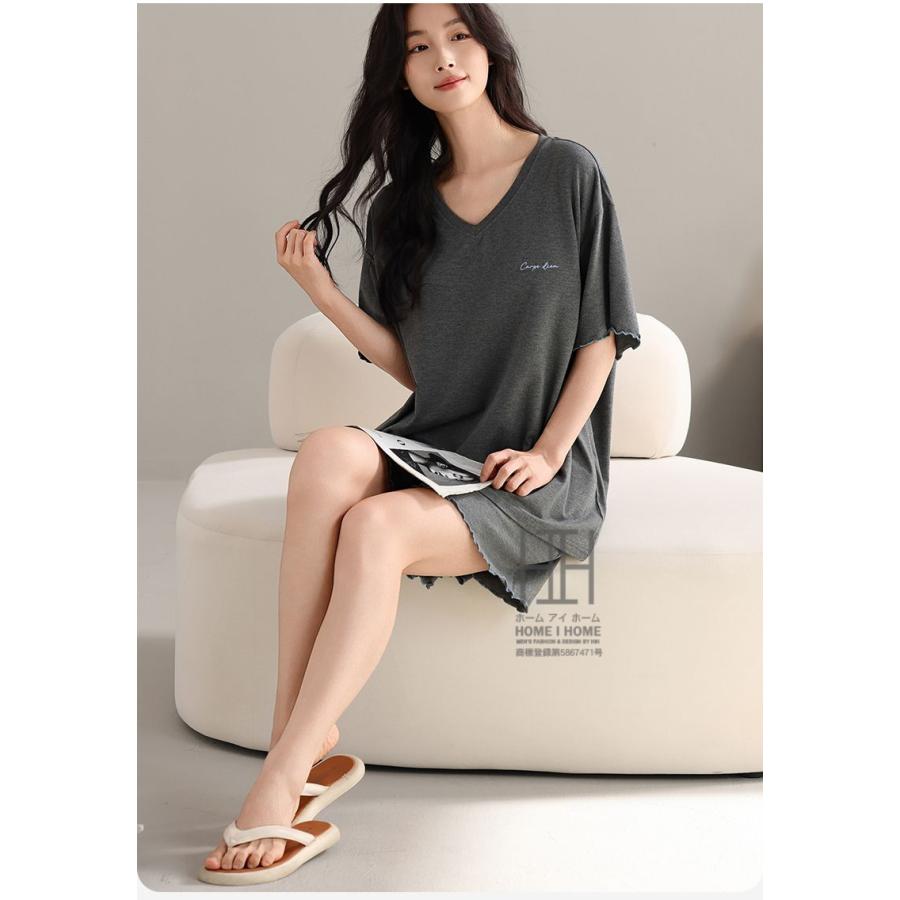 ルームウェアセット パジャマ レディース 2点セット 半袖Tシャツ ショートパンツ カップ付き Vネック 抗菌 防臭 接触冷感 大きいサイズ 体型カバー 夏用 部屋着 | ホームアイホーム | 12