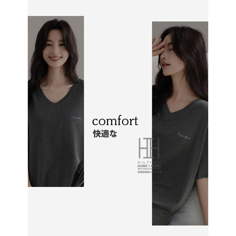 ルームウェアセット パジャマ レディース 2点セット 半袖Tシャツ ショートパンツ カップ付き Vネック 抗菌 防臭 接触冷感 大きいサイズ 体型カバー 夏用 部屋着 | ホームアイホーム | 02