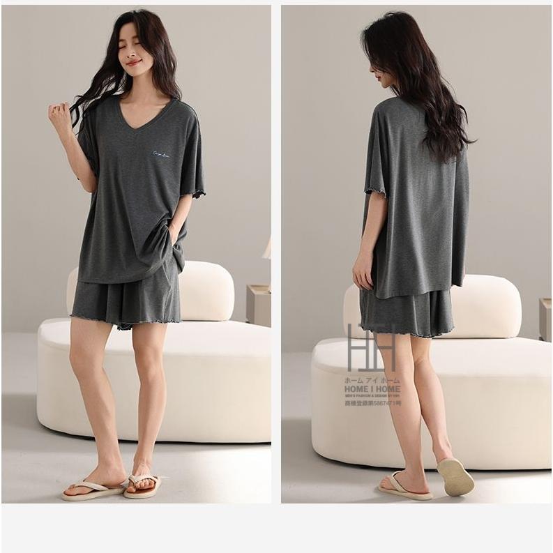 ルームウェアセット パジャマ レディース 2点セット 半袖Tシャツ ショートパンツ カップ付き Vネック 抗菌 防臭 接触冷感 大きいサイズ 体型カバー 夏用 部屋着 | ホームアイホーム | 03