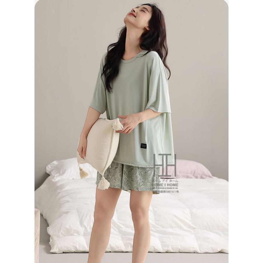 ルームウェアセット パジャマ セット レディース 半袖Tシャツ ショートパンツ 体型カラー ストレッチ ゆったり 部屋着 お出かけ 涼感 薄手 吸湿 抗菌 静電気防止 | ホームアイホーム | 13