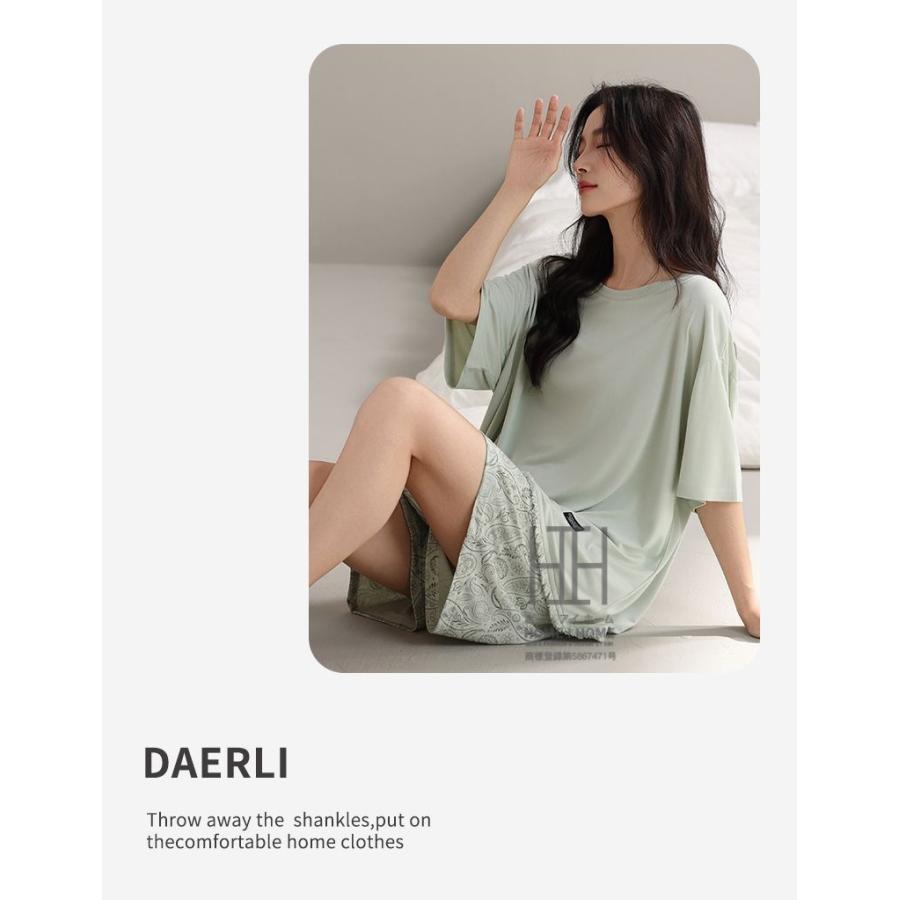 ルームウェアセット パジャマ セット レディース 半袖Tシャツ ショートパンツ 体型カラー ストレッチ ゆったり 部屋着 お出かけ 涼感 薄手 吸湿 抗菌 静電気防止 | ホームアイホーム | 15