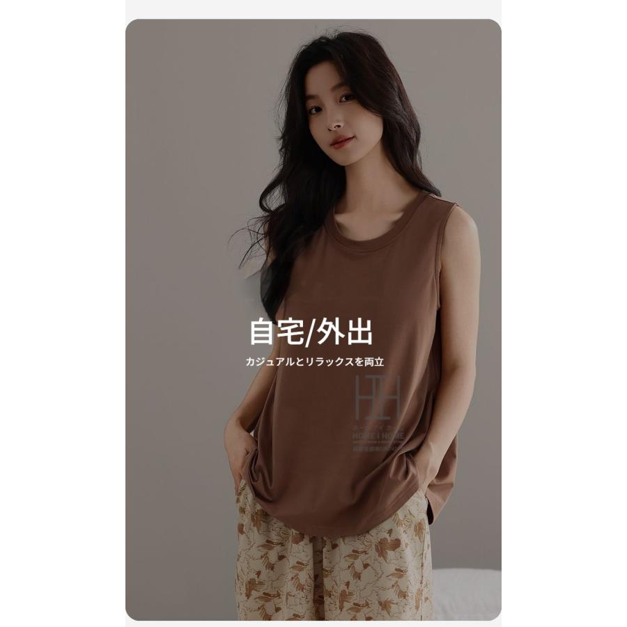 ルームウェア 2点セット パジャマ レディース カップ付きタンクトップ ショートパンツ ストレッチ ゆったり リラックス 夏 部屋着  ホームウェア 涼感 薄手 | ホームアイホーム | 04