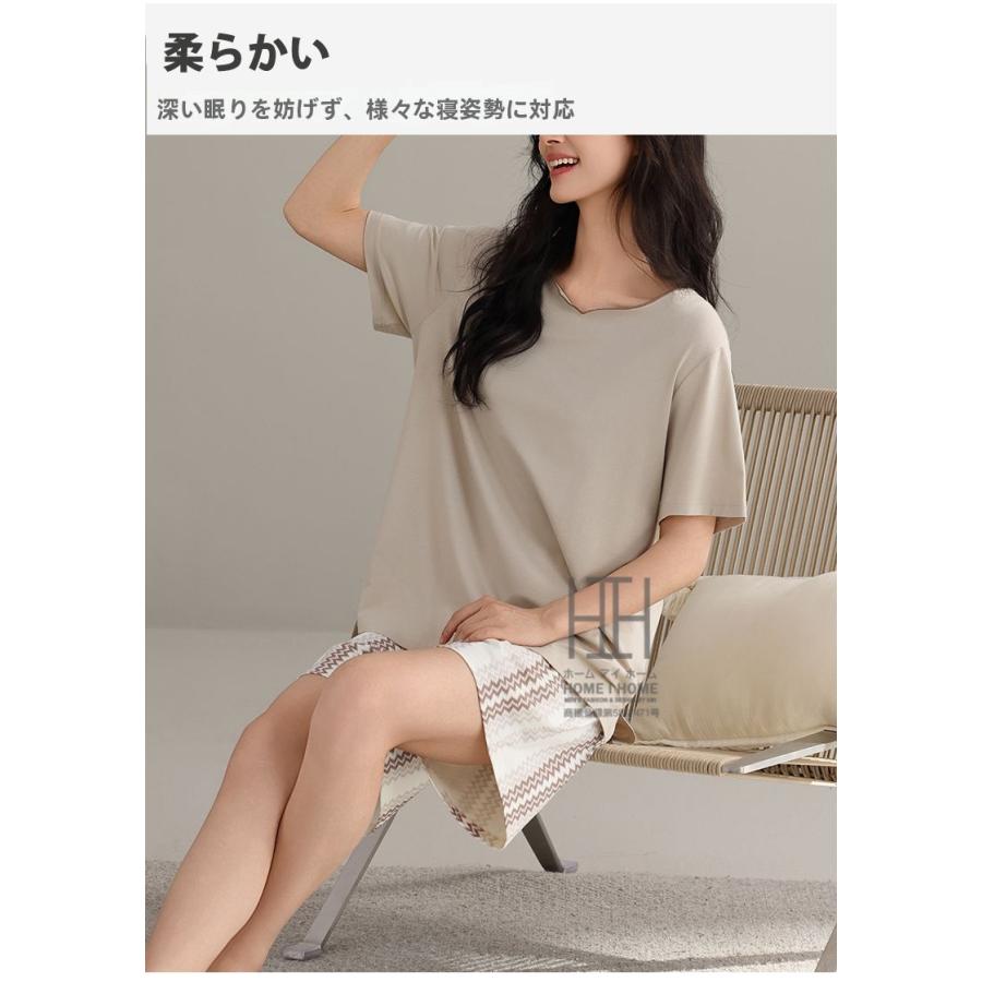 パジャマ レディース 夏用 半袖Tシャツ ショートパンツ 2点セット ゆったり 部屋着 ストレッチ ルームウェアセット お出かけ 涼感 抗菌 体型カバー 大きいサイズ | ホームアイホーム | 11
