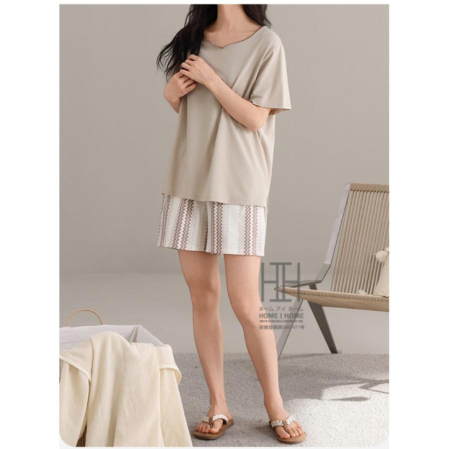 パジャマ レディース 夏用 半袖Tシャツ ショートパンツ 2点セット ゆったり 部屋着 ストレッチ ルームウェアセット お出かけ 涼感 抗菌 体型カバー 大きいサイズ | ホームアイホーム | 14