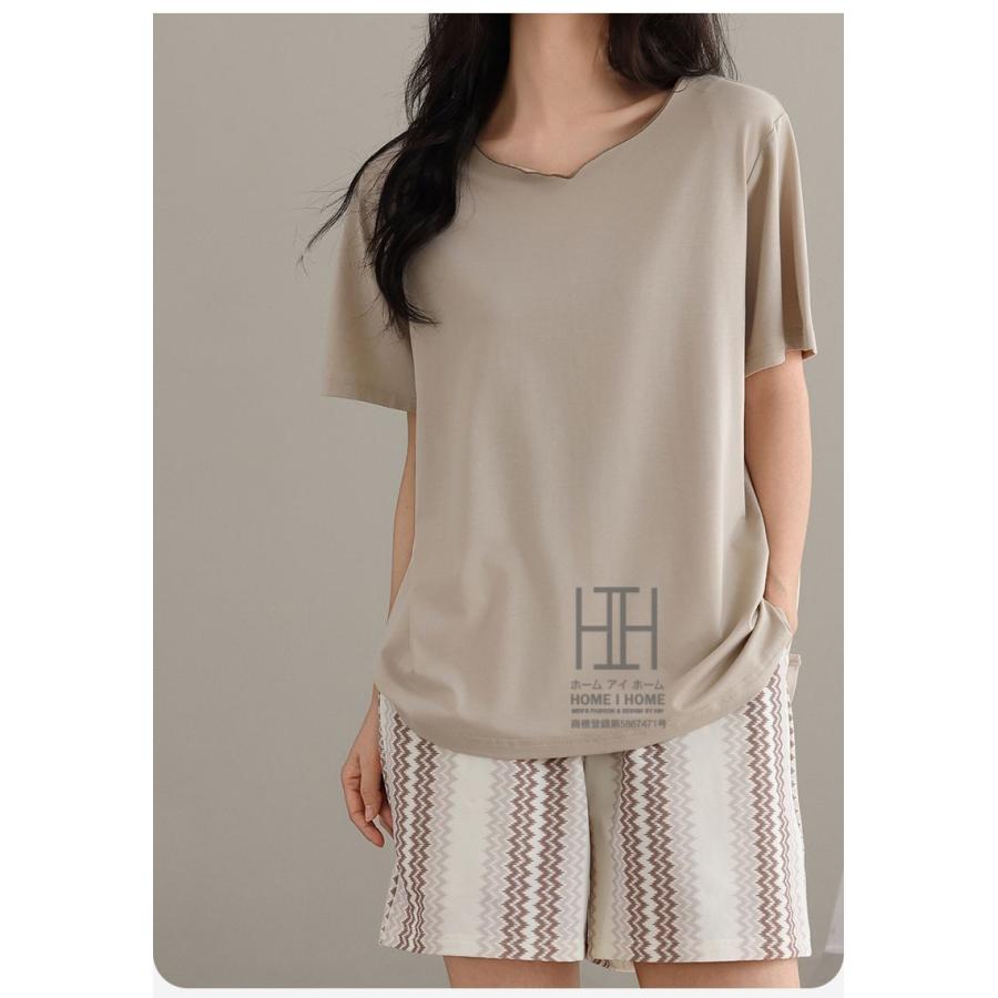 パジャマ レディース 夏用 半袖Tシャツ ショートパンツ 2点セット ゆったり 部屋着 ストレッチ ルームウェアセット お出かけ 涼感 抗菌 体型カバー 大きいサイズ | ホームアイホーム | 15