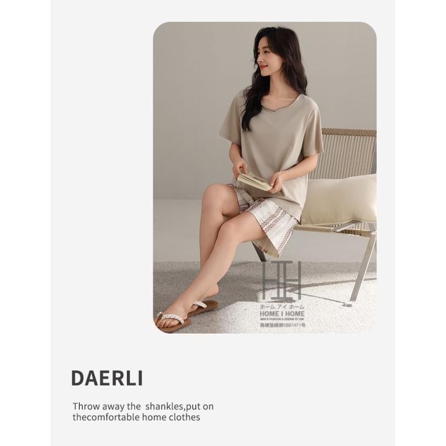 パジャマ レディース 夏用 半袖Tシャツ ショートパンツ 2点セット ゆったり 部屋着 ストレッチ ルームウェアセット お出かけ 涼感 抗菌 体型カバー 大きいサイズ | ホームアイホーム | 16