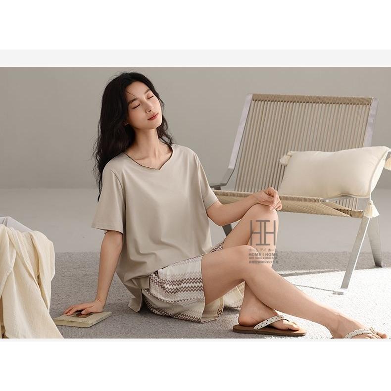 パジャマ レディース 夏用 半袖Tシャツ ショートパンツ 2点セット ゆったり 部屋着 ストレッチ ルームウェアセット お出かけ 涼感 抗菌 体型カバー 大きいサイズ | ホームアイホーム | 17