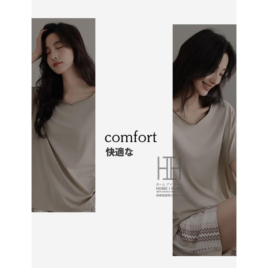 パジャマ レディース 夏用 半袖Tシャツ ショートパンツ 2点セット ゆったり 部屋着 ストレッチ ルームウェアセット お出かけ 涼感 抗菌 体型カバー 大きいサイズ | ホームアイホーム | 02