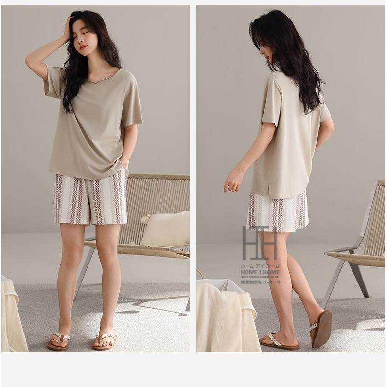 パジャマ レディース 夏用 半袖Tシャツ ショートパンツ 2点セット ゆったり 部屋着 ストレッチ ルームウェアセット お出かけ 涼感 抗菌 体型カバー 大きいサイズ | ホームアイホーム | 03
