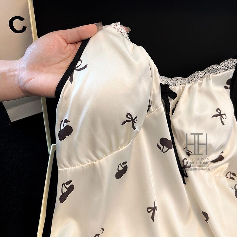 ランジェリー スリップ レディース キャミソール パジャマ サテン風 Vネック レース カップ付き 光沢 ひんやり 部屋着 可愛い セクシー 涼感 ルームウェア | ホームアイホーム | 15