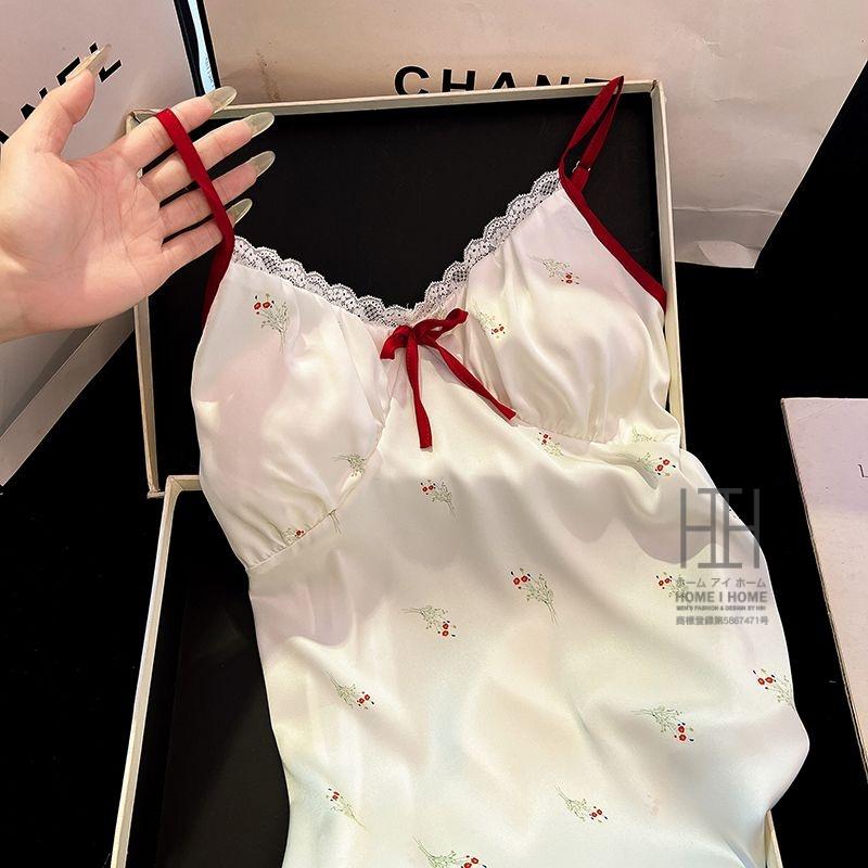 ランジェリー スリップ レディース キャミソール パジャマ サテン風 Vネック レース カップ付き 光沢 ひんやり 部屋着 可愛い セクシー 涼感 ルームウェア | ホームアイホーム | 05