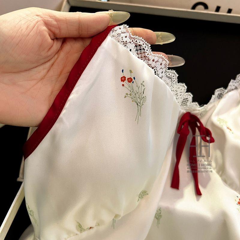 ランジェリー スリップ レディース キャミソール パジャマ サテン風 Vネック レース カップ付き 光沢 ひんやり 部屋着 可愛い セクシー 涼感 ルームウェア | ホームアイホーム | 06