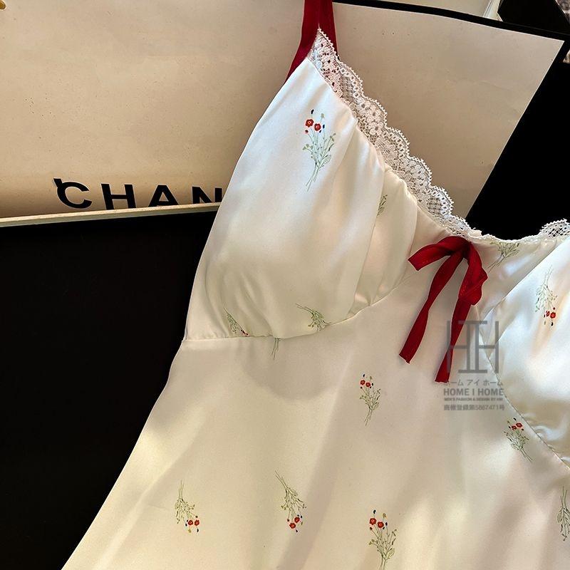 ランジェリー スリップ レディース キャミソール パジャマ サテン風 Vネック レース カップ付き 光沢 ひんやり 部屋着 可愛い セクシー 涼感 ルームウェア | ホームアイホーム | 08