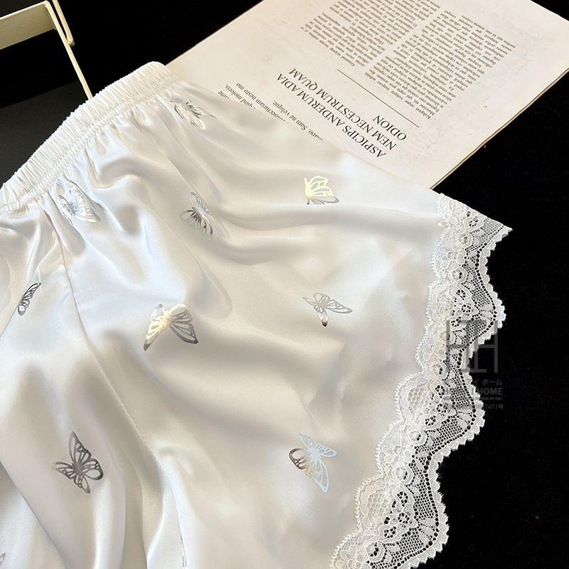 パジャマ 2点セット レディース キャミソール ショートパンツ カップ付き サテン調 光沢 蝶柄 接触冷感 Vネック リボン 夏 部屋着 ルームウェア かわいい ギフト | ホームアイホーム | 12