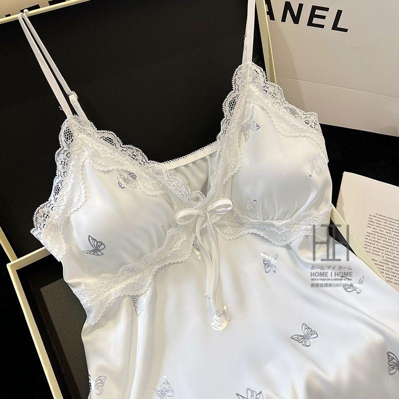 パジャマ 2点セット レディース キャミソール ショートパンツ カップ付き サテン調 光沢 蝶柄 接触冷感 Vネック リボン 夏 部屋着 ルームウェア かわいい ギフト | ホームアイホーム | 07