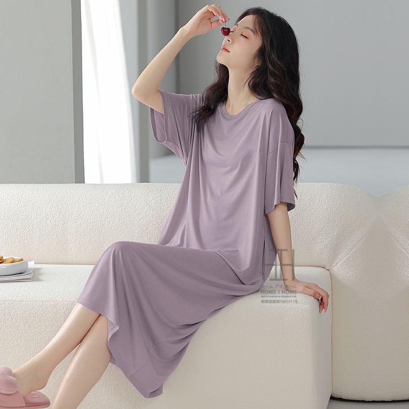 ナイトドレス ネグリジェ スリープドレス レディース 半袖 パッド付き 部屋着 ラウンドネック ワンピース 外出OK 夏 体型カバー おしゃれ 女性 大きいサイズ | ホームアイホーム | 16