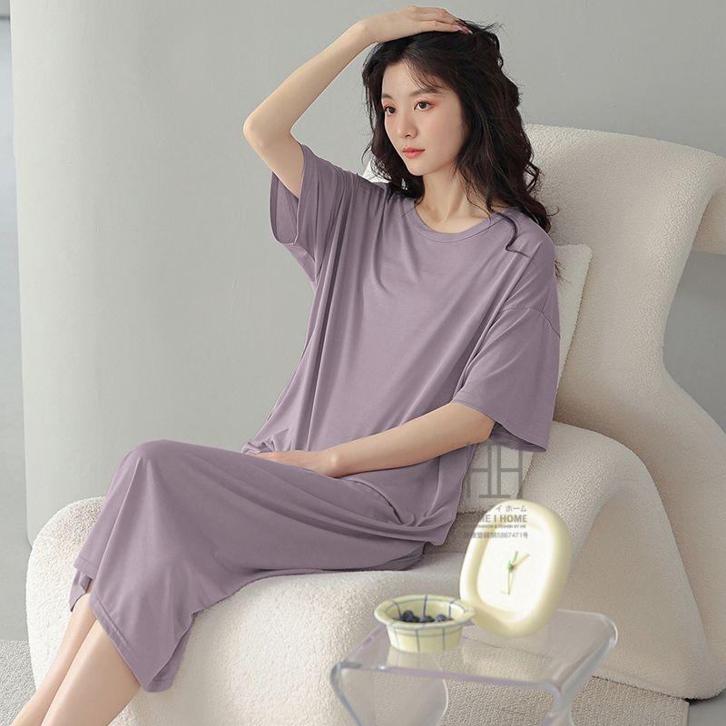 ナイトドレス ネグリジェ スリープドレス レディース 半袖 パッド付き 部屋着 ラウンドネック ワンピース 外出OK 夏 体型カバー おしゃれ 女性 大きいサイズ | ホームアイホーム | 17