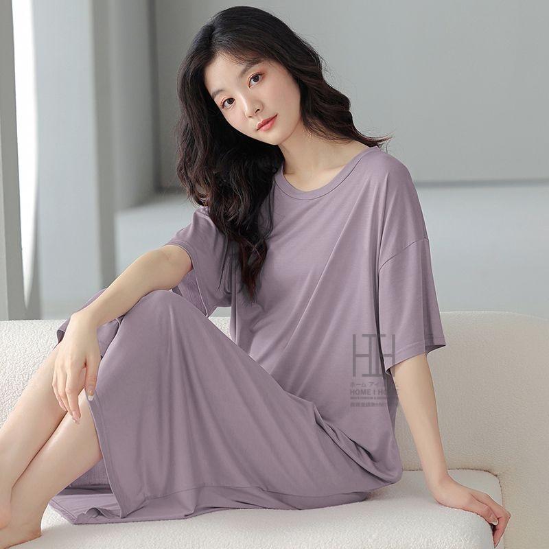 ナイトドレス ネグリジェ スリープドレス レディース 半袖 パッド付き 部屋着 ラウンドネック ワンピース 外出OK 夏 体型カバー おしゃれ 女性 大きいサイズ | ホームアイホーム | 18