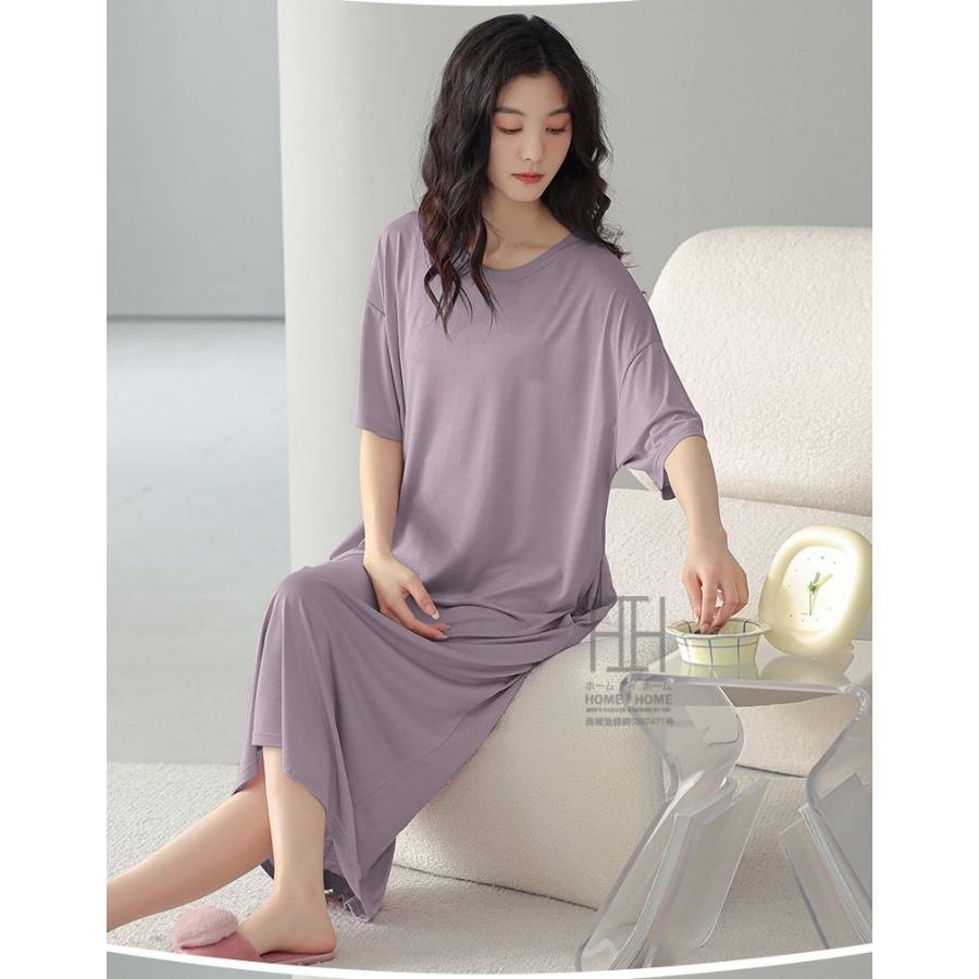 ナイトドレス ネグリジェ スリープドレス レディース 半袖 パッド付き 部屋着 ラウンドネック ワンピース 外出OK 夏 体型カバー おしゃれ 女性 大きいサイズ | ホームアイホーム | 19