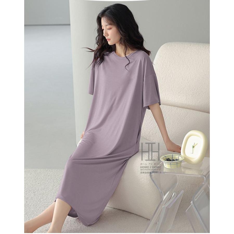 ナイトドレス ネグリジェ スリープドレス レディース 半袖 パッド付き 部屋着 ラウンドネック ワンピース 外出OK 夏 体型カバー おしゃれ 女性 大きいサイズ | ホームアイホーム | 21