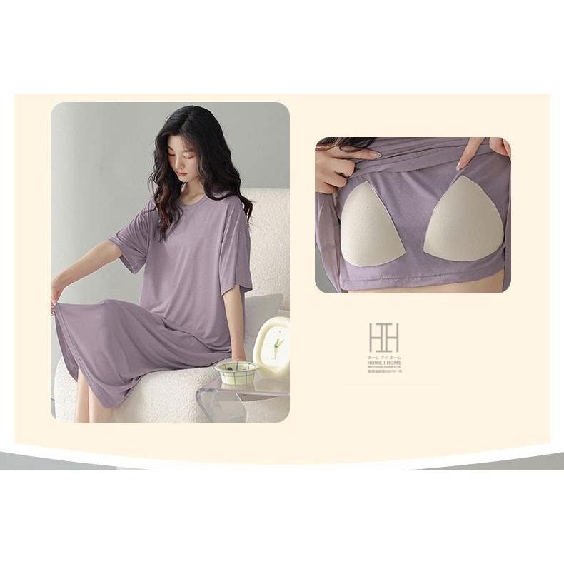 ナイトドレス ネグリジェ スリープドレス レディース 半袖 パッド付き 部屋着 ラウンドネック ワンピース 外出OK 夏 体型カバー おしゃれ 女性 大きいサイズ | ホームアイホーム | 11