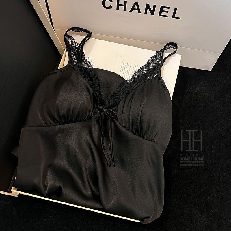 スリップ キャミソールワンピース パジャマ ランジェリー レディース ツルツル カップ付き サテン調 光沢 Vネック 接触冷感 ひんやり 滑らか セクシー 可愛い | ホームアイホーム | 16