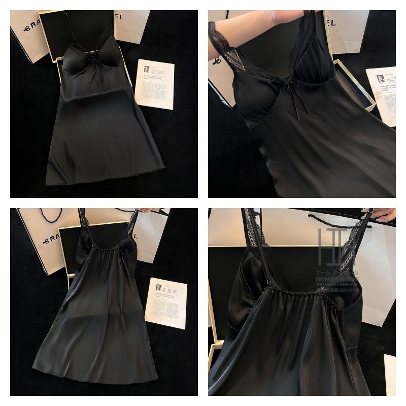 スリップ キャミソールワンピース パジャマ ランジェリー レディース ツルツル カップ付き サテン調 光沢 Vネック 接触冷感 ひんやり 滑らか セクシー 可愛い | ホームアイホーム | 20