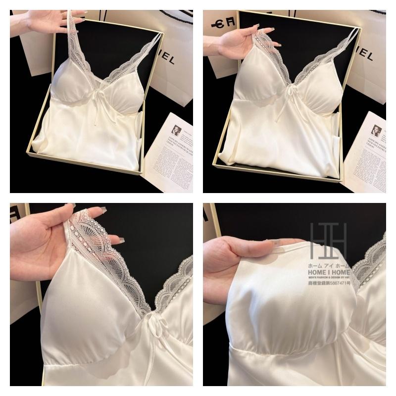 スリップ キャミソールワンピース パジャマ ランジェリー レディース ツルツル カップ付き サテン調 光沢 Vネック 接触冷感 ひんやり 滑らか セクシー 可愛い | ホームアイホーム | 08