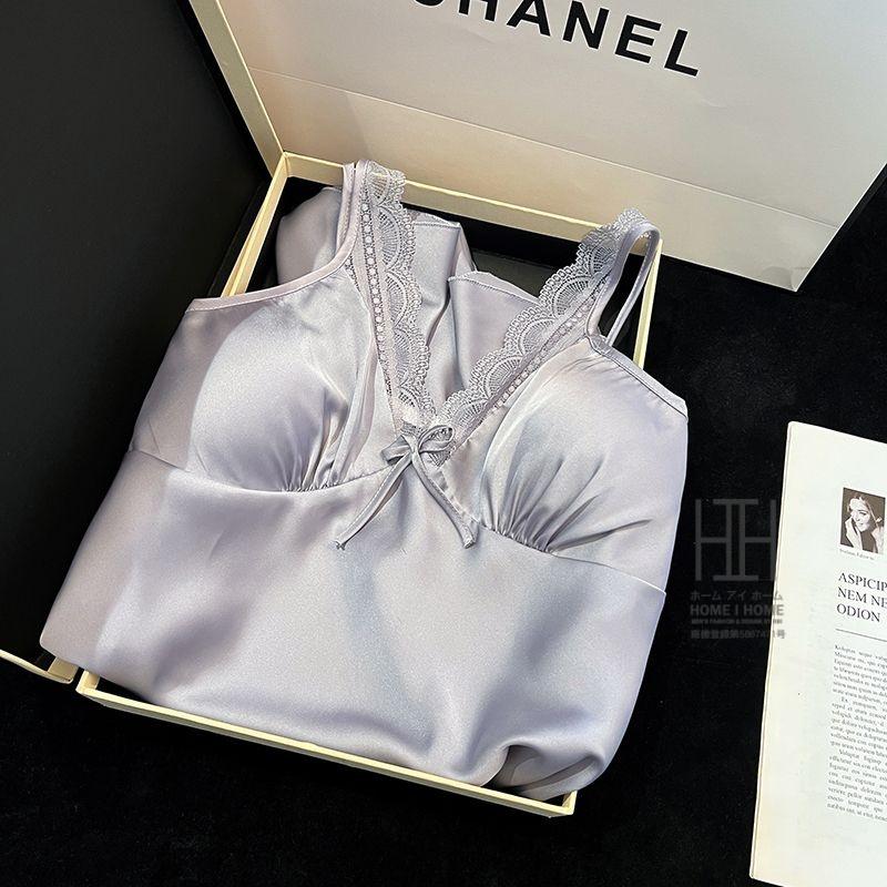 スリップ キャミソールワンピース パジャマ ランジェリー レディース ツルツル カップ付き サテン調 光沢 Vネック 接触冷感 ひんやり 滑らか セクシー 可愛い | ホームアイホーム | 11