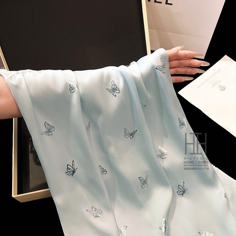 スリップ キャミソールワンピース ランジェリー レディース 蝶柄 Vネック カップ付き 涼感 ひんやり 滑らか 光沢 ナイトドレス 接触冷感 サテン調 可愛い 部屋着 | ホームアイホーム | 04