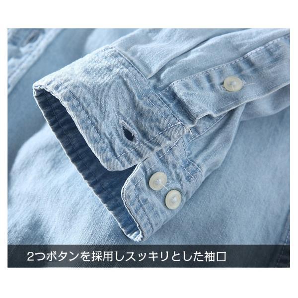 デニムシャツ ボタンダウンシャツ メンズ 長袖 無地 綿 100％ カジュアル ウォッシュ加工済み 柔らかい ポケット付き ダンガリーシャツ シャンブレーシャツ | ホームアイホーム | 14