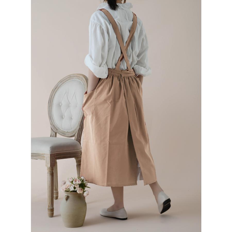 ワンピースエプロン おしゃれ ワンピース 防水加工 ドレス カフェ ポケット付き シンプル 無地 前結び コットン 撥水 収納 保育士 家事 | ホームアイホーム | 04