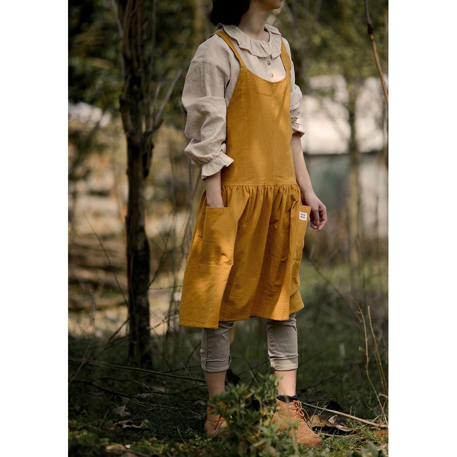 ドレスエプロン ワンピースエプロン ユニフォーム カフェ 花屋 綿 リネン ポケット付き レディース シンプルエプロン バッククロス | ホームアイホーム | 15