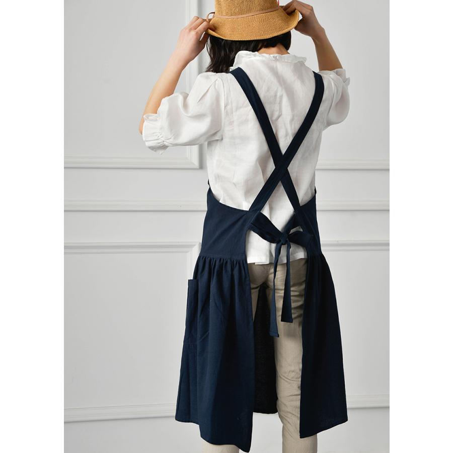 ドレスエプロン ワンピースエプロン ユニフォーム カフェ 花屋 綿 リネン ポケット付き レディース シンプルエプロン バッククロス | ホームアイホーム | 08