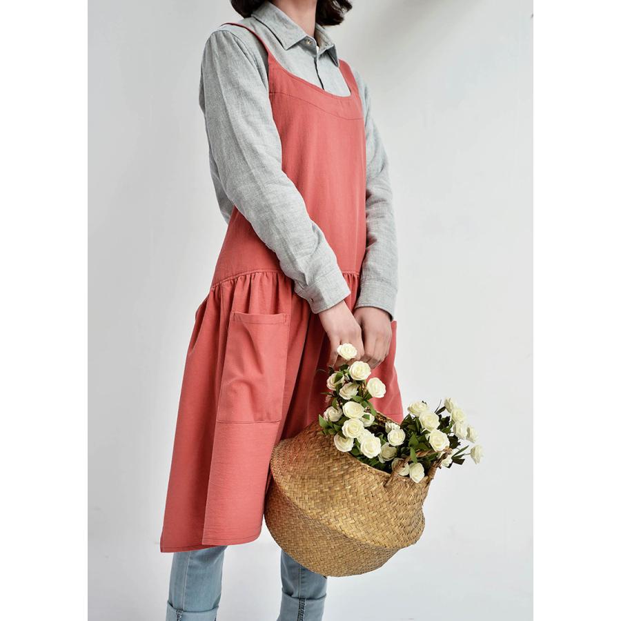 ドレスエプロン ワンピースエプロン ユニフォーム カフェ 花屋 綿 リネン ポケット付き レディース シンプルエプロン バッククロス | ホームアイホーム | 10