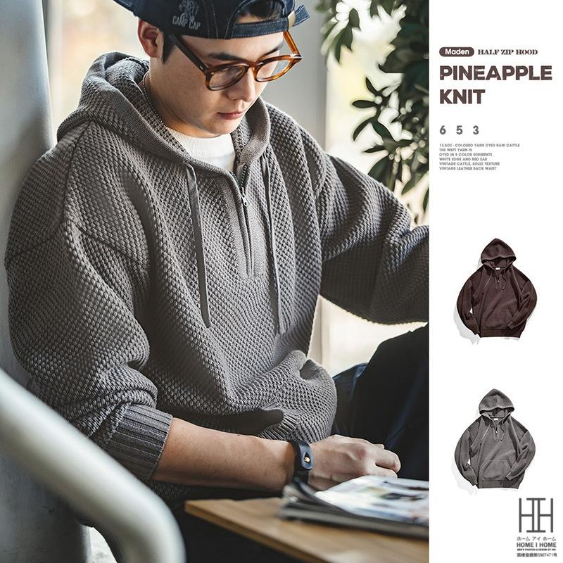 ニットパーカー セーター メンズ ニット トップス 秋冬 ハーフジップ フード付き 大きいサイズ カンガルーポケット カジュアル プルオーバー 編みニット | ホームアイホーム