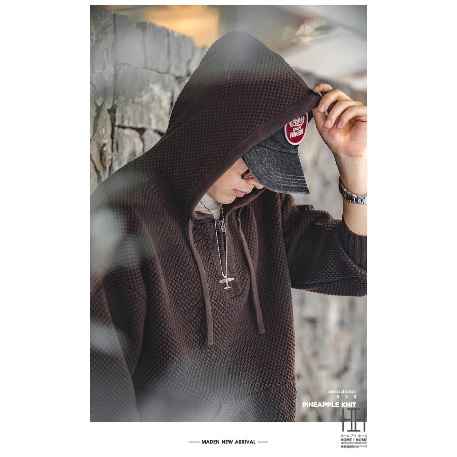 ニットパーカー セーター メンズ ニット トップス 秋冬 ハーフジップ フード付き 大きいサイズ カンガルーポケット カジュアル プルオーバー 編みニット | ホームアイホーム | 18